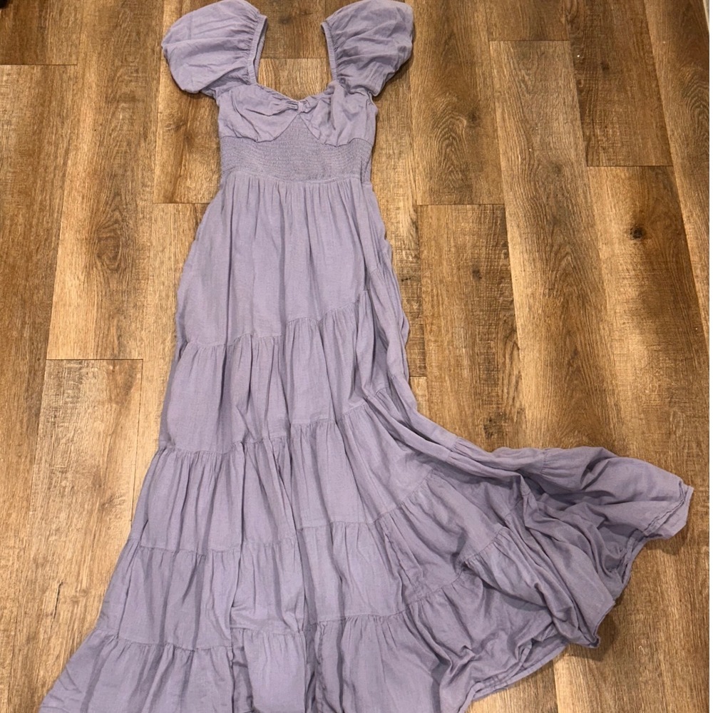 Free People Oasis Midi Dress Lavender Smocked Tiered Cottagecore OB1988202